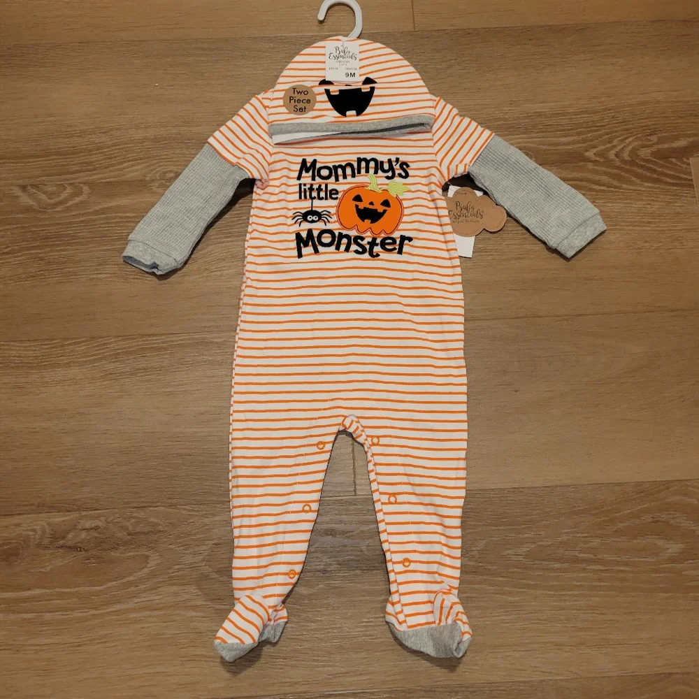 Baby Essentials 2 Piece Set Mommys Little Monster Halloween Size 9 Months New